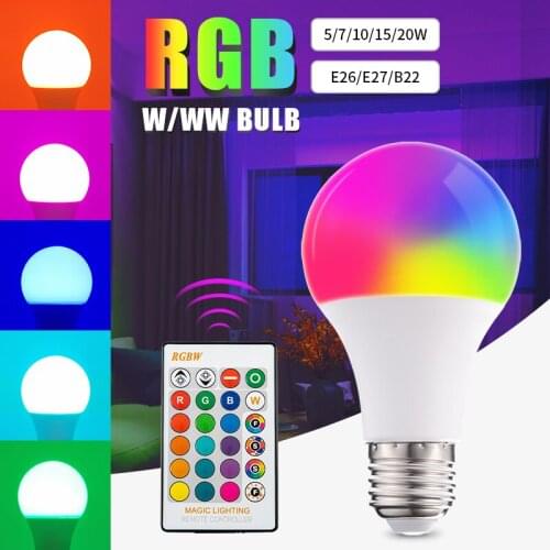 RGB Lamp Bulb LED RGBW 5W/7W/10W/15W/20W Remote Control Colorful Changing Home Decorative Atmosphere Lamp bulb