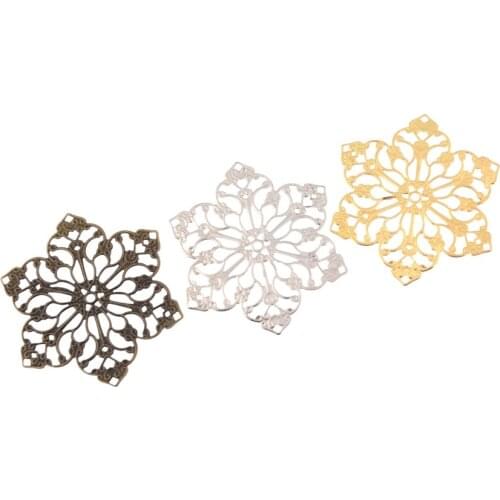 Free shipping Retail 10Pcs Gold Tone Filigree Flower Wraps Connectors Metal Crafts Decoration DIY Findings Connectors 5.5x4.8cm