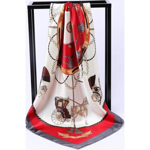 Fashion Satin Silk Women Summer Square Scarf 90*90cm Ladies Neck Hair Tie Band Bag Warp Soft Neckerchief Hijab Headscarf Foulard