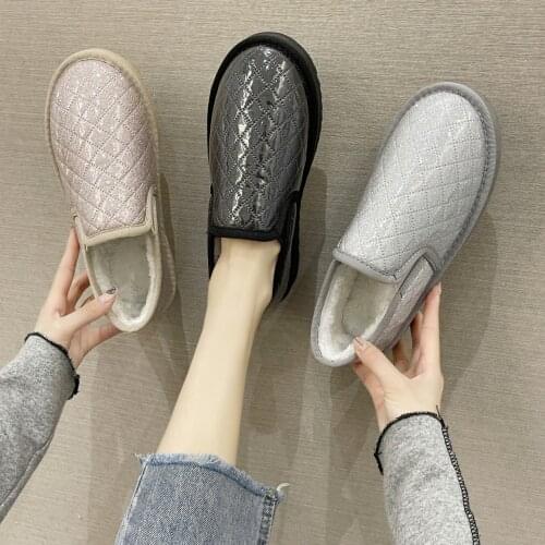 All-Match Korean Shoes Womens Moccasins Slip-on Round Toe Casual Female Sneakers Shallow Mouth Loafers Fur 2020 Slip On Winter