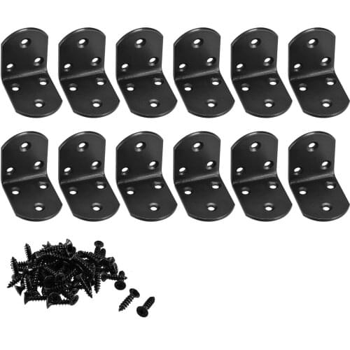 Uxcell Corner Brace Angle Bracket Fastener L Shape 50mmx50mmx38mm Black Round End with Screws, 12pcs