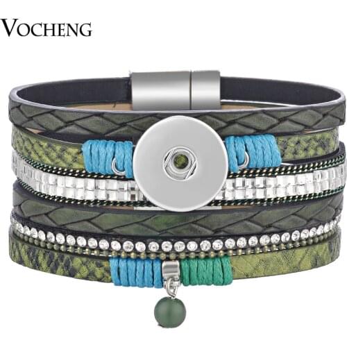 Vocheng Snap Charms Leather Bracelet for Women Magnetic Bangle with Crystal Fit 18mm Button Jewelry 2 Colors NN-604