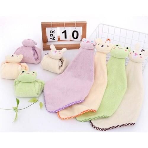 Yocada 2PCS Kitchen Towel Microfiber Cloth Cute Cartoon Hanging Absorbent Towels Thickened Coral Velvet Dishcloth Hand Towels