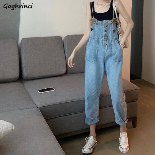 High Waist Summer Denim Jumpsuits Women Korean Style Students Slim Harajuku Ins Pockets Ankle-length Outwear Loose Stylish Chic
