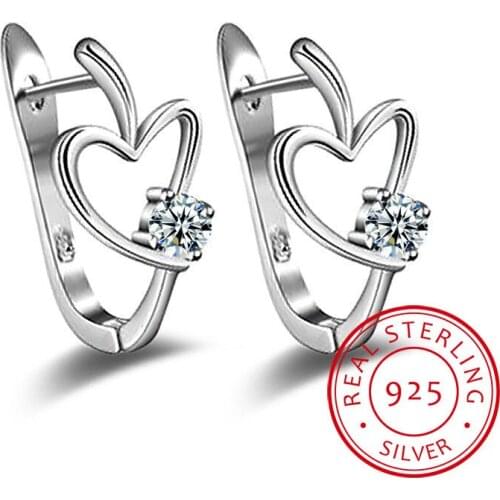 Romatic 925 Sterling Silver Little Love Heart Shaped With Crystal Stud Earrings For Women Girl Lovely Zircon Earrings Party