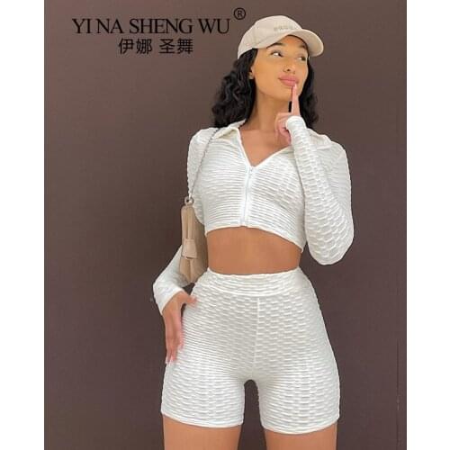 Women Zipper Jacquard Sports Yoga Set Gym Suits Wear Women Fitness Sport Tops Yoga Suit Long Sleeve Yoga Shorts Set Clothing New