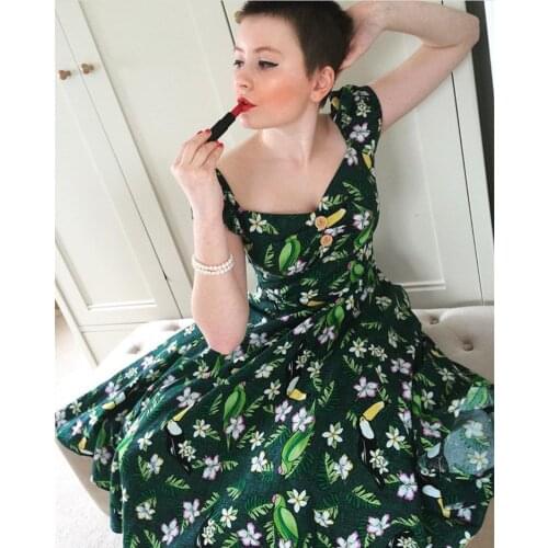 30- summer women vintage 50s tropical bird sweetheart neckline swing dolores dress in green rockabilly pinup vestido plus size