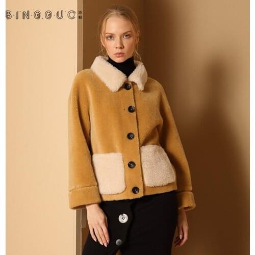 Winter thicker warm full imitation Sheep sheared fur coat female compound fur short coats with pockets wq2362 factory dropship