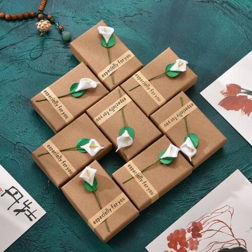 20 Pcs Wholesale Brown Kraft Paper Favour Gift Box 8.7*5.5*2.8cm Vintage Design Bulk Jewelry Box Earrings Pendant Necklace Box