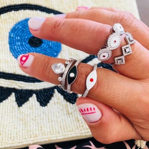 2019 lucky enamel evil eye 3 eyes women lady jewelry ring Bohemia classic Turkish rings