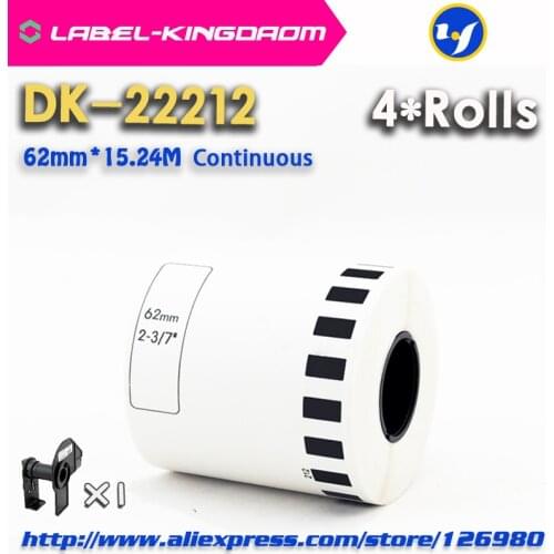 4 Refill Rolls Generic DK-22212 Label 62mm*15.24M Continuous Compatible for Brother Label Printer White Color DK-2212 DK22212