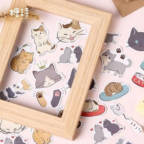 45pcs/box Kawaii Fat Cat Sticker Creativa Journal Scrapbook Stickers Pattern School Supplies Travel Diary Stationery Stickers