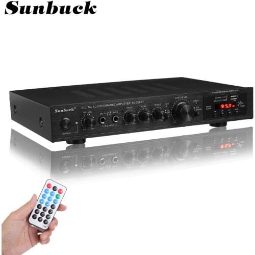 SUNBUCK 2200W bluetooth 5 Channel Power Amplifier HiFi Stereo Speaker Amp Support FM Radio 2 Mic USB SD Card Input