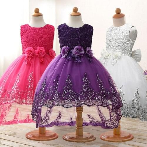 ABGMEDR Brand Princess Flower Girl Dress for Wedding Party High Quality Bridesmaid Kids Bow Sleeveless Trailing Lace Tulle Dress