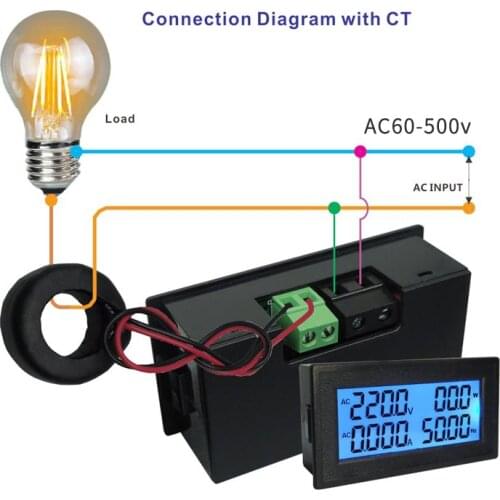 AC 60~500V 200A Power Meter Accurate Voltmeter Ammeter kWh Watt Energy Meter Voltage Current Power Monitor Tester Power factor