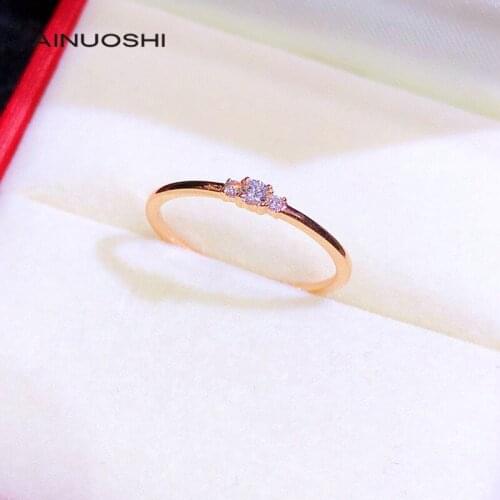 AINUOSHI 18K Gold 3-stone 0.076ct Round Cut Real Natural Diamond Engagement Ring for Women The Latest Rings Jewelry Gift