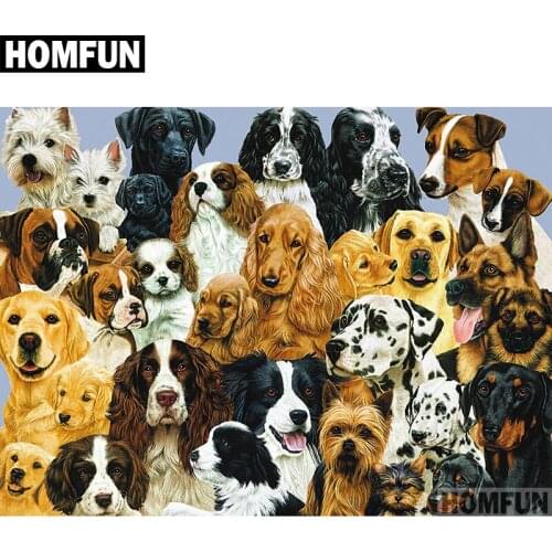 HOMFUN Full Square/Round Drill 5D DIY Diamond Painting "Animal Dogs" 3D Embroidery Cross Stitch 5D Home Decor A00745