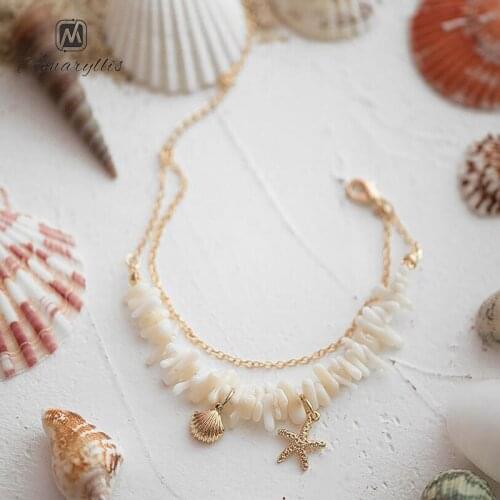 Amaiyllis Beach Sea Star Shell Charms Bracelet For Women Bohemia Shell Chips Strand Bracelet Ocean Sea Style Charms Pulseras