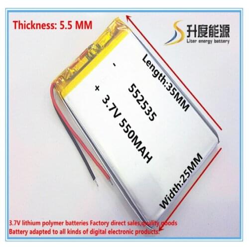 Free shipping)(1pieces/lot)Polymer lithium ion battery 3.7V,550MAH 552535 CE FCC ROHS MSDS quality certification