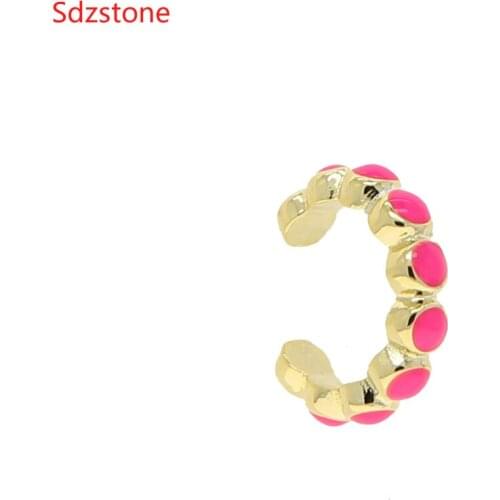 European France Style Sparkling Ear Cuff Single Small Dot Ear Cuff 1pcs Rainbow Color Enamel Ear Cuff Gold Women Jewelry