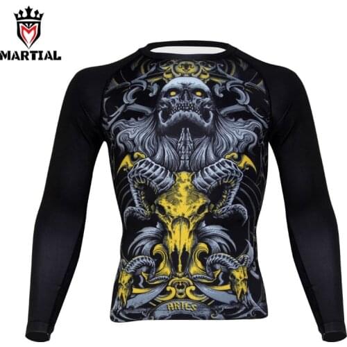 Martial : Aries printed mma compression shirt boxing men clothing martial arts fight wear running shirt