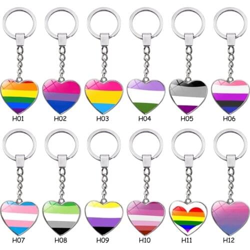 Gay Pride Rainbow Flag Alloy Keychain Lesbian LGBT Pride Bright Color Glass Dome Key Chain High Quality Gay Gift