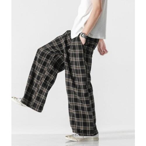 New Mens Casual Oversize Black Pants 2021 Fashion Man Harajuku Streetwear Plaid Jogging Pants Male Clothing Hip Hop