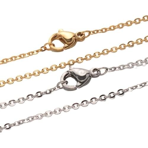 6pcs Vacuum Plating 304 Stainless Steel Cable Chain Necklaces 19.7 inches Gold Color Necklace Chain For Men Women Jewelry Making