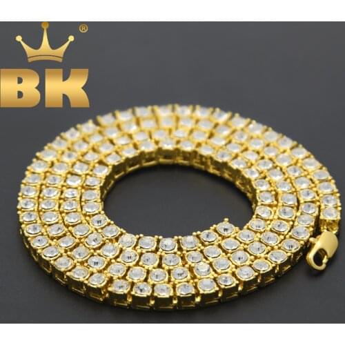 Mens Hip Hop Bling Bling Iced Out Tennis Chains 1 Row Necklaces Luxury Brand Silver/Gold Color Men Chain Fashion Jewelry