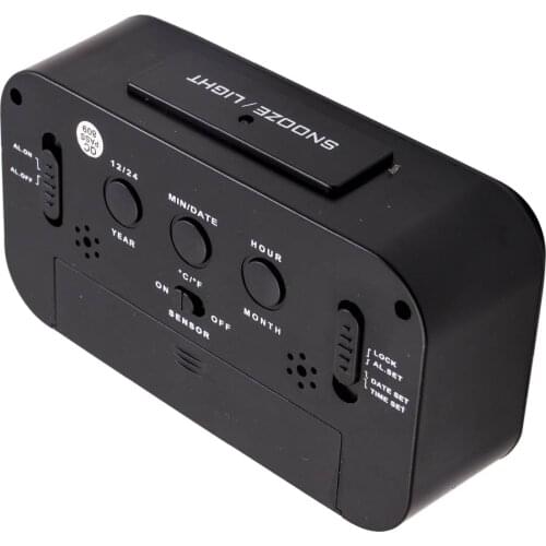 Digital Alarm Clock Temperature Calendar Date Large LCD Display Battery Operated Backlight Light Control Black