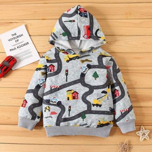 Children Grils Boys Cartoon Hoodies Cute Car Prints Sweatshirts 1-6 Years 2021