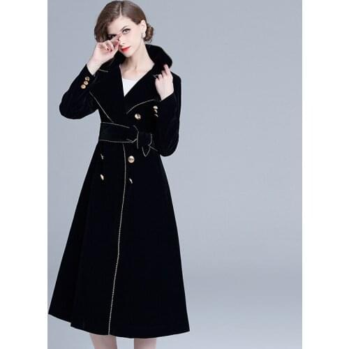 Double Breasted Hepburn Velvet Trench Coat Large Swing Sashes Spring/Autumn Designer Women Clothes Trenchcoat 2021 Abrigos Mujer