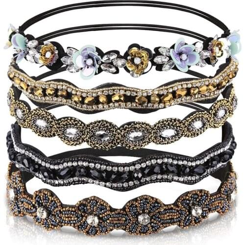 Ethnic Colored Seed Beads Handmade Headband Pearl Rhinestone Wedding Birthday Beaded Hairband For Women & Girls Hair Accessories