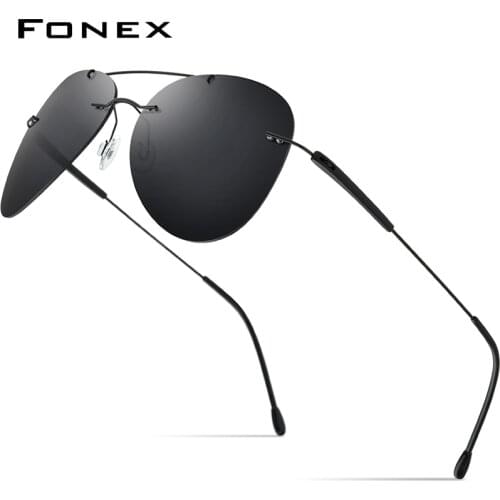 FONEX Titanium Alloy TR90 Rimless Sunglasses Men 2019 New Women Aviador Pilot Aviation Polarized Sun Glasses for Men UV400 851