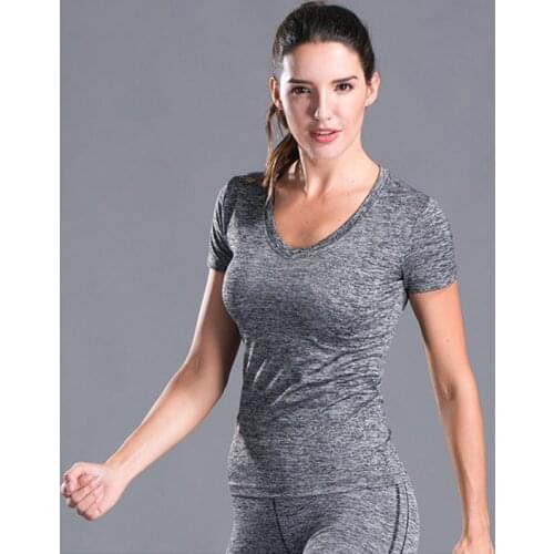 Womens Running T Shirts Gym Sport Fitness tshirt Women Quick Dry tshirts V-Neck Womens Shirts T-shirts Women Tops Tees Training