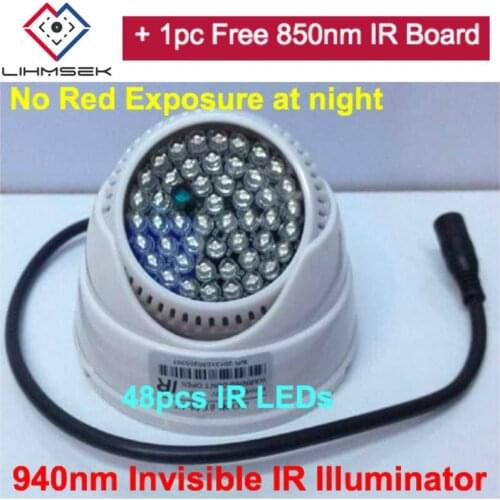 Lihmsek New Indoor IR Infrared Illuminator 940nm Wavelength IR LEDs 48pcs Dome Type CCTV IR Illuminator Lamp, Free Shipping