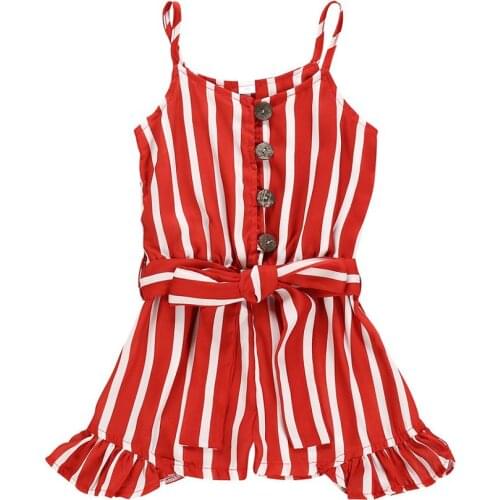 New Red White Vertical Striped Jumpsuit For Girls Kids Toddler Baby Girl Jumpsuit Children Clothing Girl Overalls Straps Rompers