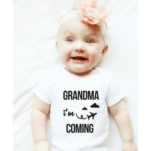 Grandma I Am Coming Newborn Baby Boy Girl Bodysuit Short Sleeve Letter Romper Outfits Baby Clothes White Cotton Jumpsuit Outfits