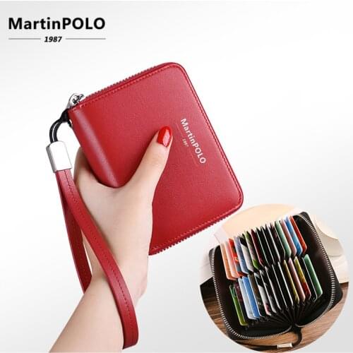 MartinPOLO Genuine Leather Wallet for Women Business credit card holder RFID card protection ID Holder 30 Cards Purse MP4001