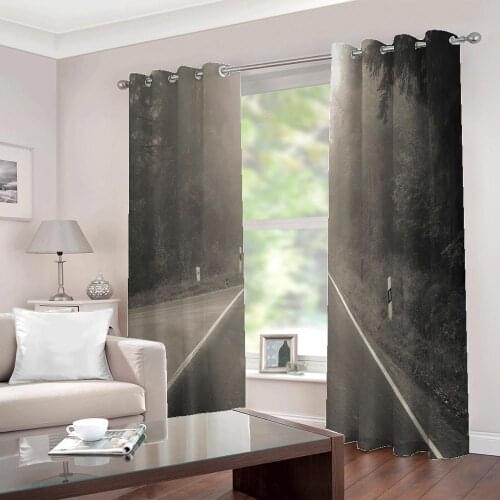 Beautiful Photo Fashion Customized 3D Curtains Custom grey scenery road curtains Decoration curtains
