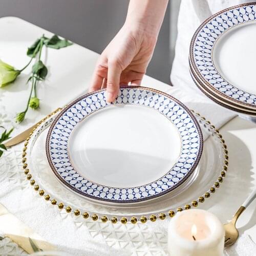 European-style Creative Columbia Series Plate Hand Painted Gold Dark Blue Ceramic Plate Sample Room Decoration Dinner Plates