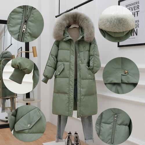 Women Double Sided Down Long Jacket Winter Hooded White Duck Down Coat Warm Parkas Snow Outwear fur collar coats