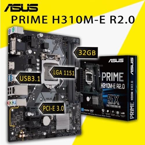LGA 1151 Asus PRIME H310M-E R2.0 Motherboard Core i7/i5/i3 DDR4 32GB DDR4 2666MHz PCI-E 3.0 M.2 SSD VGA HIFI H310 Placa-mãe 1151