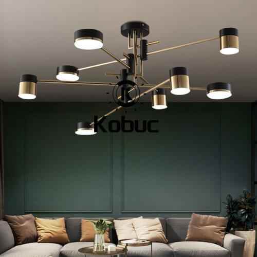 Kobuc Nordic Metal Chandelier Led Light 4/6/8 Head 3 Light Dim Black Chandelier Fixture for Living room Dining room Bedroom