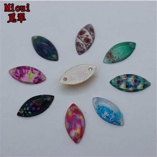 Micui 100pcs 7*15mm Horse Eye Flower Acrylic Rhinestones Crystal Flatback Sew on Stone For Clothes Dress Craft ZZ604B