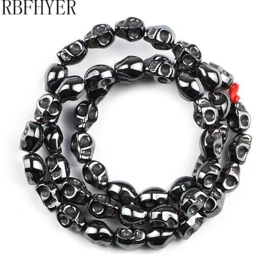 RBFHYER Natural Stone Black Hematite Beads Skull Shape Loose Beads 4mm 6mm 8mm For DIY Jewelry Handmade Necklace Bracelet Making