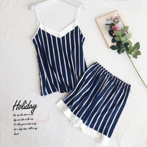 Nighty For Women Stripe Women Silk Pajamas Sexy Sleepwear Sleeveless Pyjamas Silk Sling Short Soft Nightgrown For Women Summer