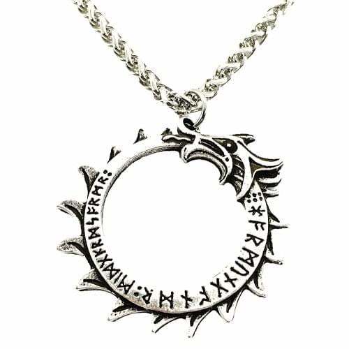 Nostalgia Viking Dragon Circle Pendant Engraved Norse Runes Goth Jewelry Rope Chain Necklace Men Wiccan Pagan Amulet Jewlery