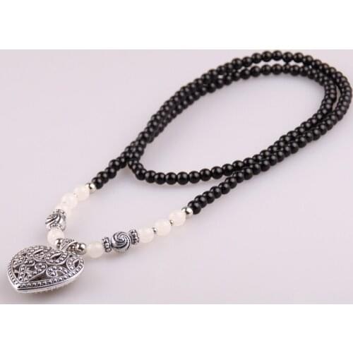 New !Free Shipping womens Studded hollow Heart pendant necklace whirlpool black beads fashion elegant lady accessories necklace