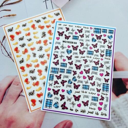 Fashion New Arrival Nail Decals for Women Girls 9*12cm Japanese Style 3d DIY Glue Nail Stickers Goldfish Butterfly Gifts